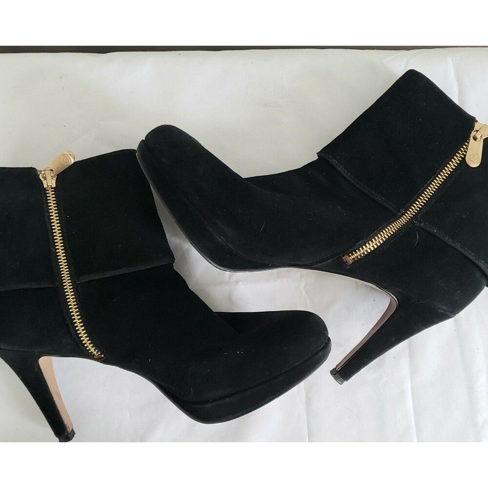 Adrienne Vittadini  Black Suede "Poppers" Style Booties Fold Over High Heel...